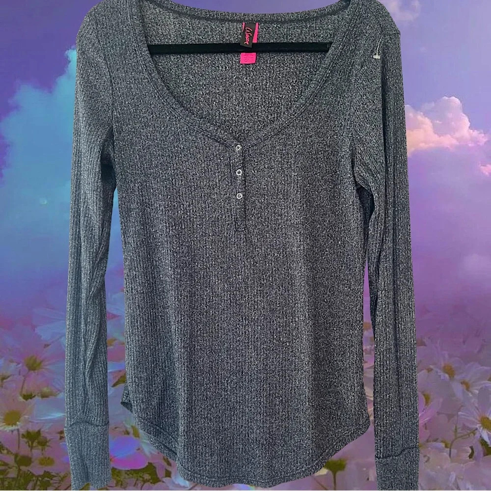 La senza long sleeve grey  top button up sexy cute loungewear PJ ribbed soft